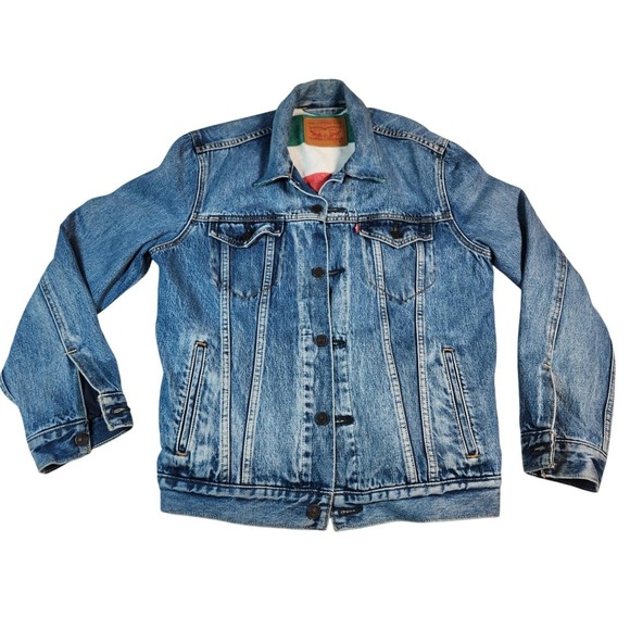 VINTAGE 80's Levi's Trucker Jacket with RARE Striped Blanket Lining Men's M $275